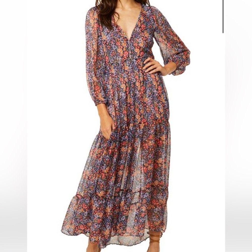 Misa Los Angeles Floral Maxi Dress - Blue and Red
